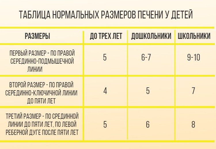 Нормальный размер печени у детей стол